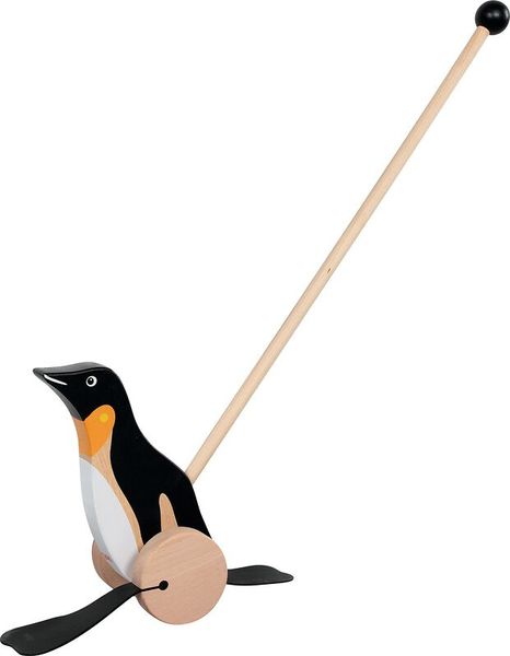 Pinguin Spielzeug, Holzspielzeug, Rennpinguin, Kugelrad, Schiebepinguin