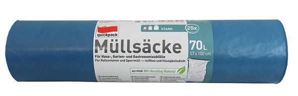 Müllbeutel 70l, mit Zugband, blau, Dicke 35 my, 1x25 Stück
