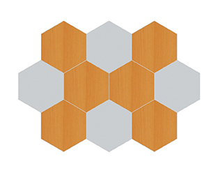 sechseckige Fliesen, Holzoptik, orange Holz, Wandfliese, Hexagonfliesen