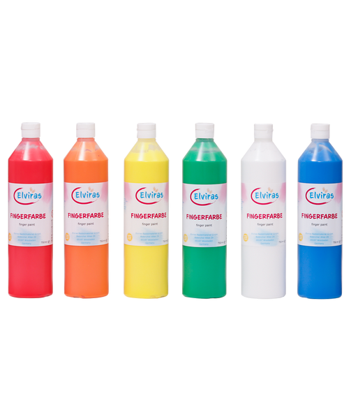 ELVIRAS Fingermalfarbe Grundfarben-Set, 6 x 750 ml