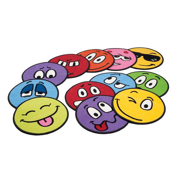 Emojis, Lächelnde Gesichter, bunte Scheiben, runde Abzeichen, lustiger Ausdruck