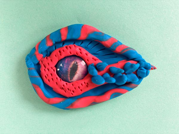 Knetmasse, Figur, Kunstform, Auge, Blau-Rosa Mischung