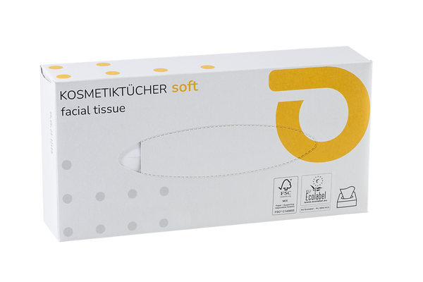 Kosmetiktücher, weich, Gesichtstücher, Schachtel, weiß mit gelb