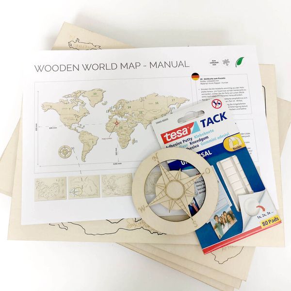 Holzdeko - Weltkarte mit Ländernamen (120 x 60 cm), Pappelholz Holzdeko - Weltkarte mit Ländernamen (120 x 60 cm), Pappelholz