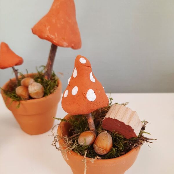 pilz, topf, orange, deko, miniatur