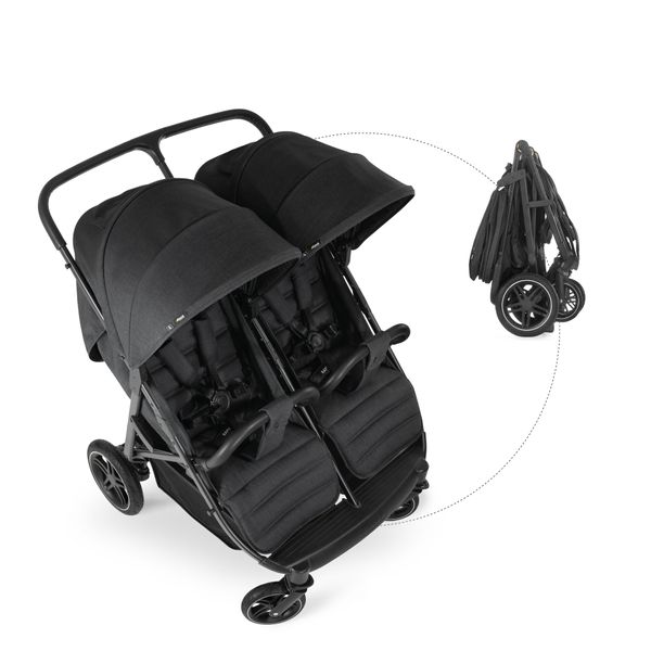 Doppel-Stroller, Kinderwagen, Zwillingswagen, Schwarz, Kompakt zusammenklappbar