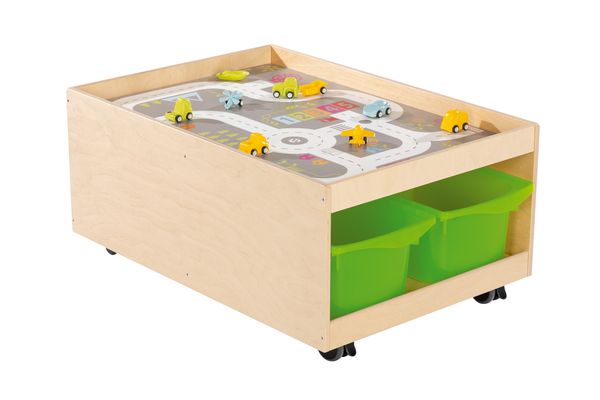 Holzspielzeug, Kippspielzeug, Wagenbahn, Aufbewahrungskasten, Kästen mit Rädern
