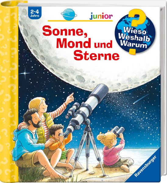 Kinderbuch, Sterne, Mond, Teleskop, Nächtliche Szene