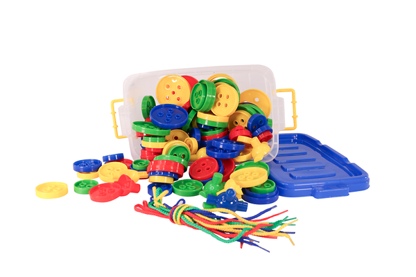 plasticschalen?, bunte knöpfe, sortierset, pädagogisches spielzeug, schnüre