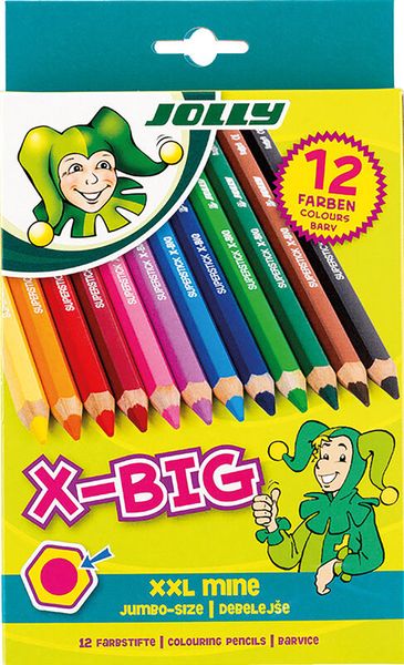 JOLLY X Big - 12 Buntstifte, sechkant, farbig sortiert