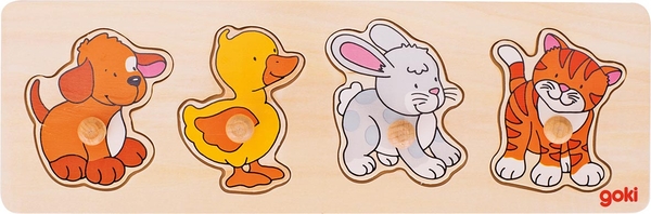Holzpuzzle, Tierfiguren, Hunde, Kaninchen, Katze