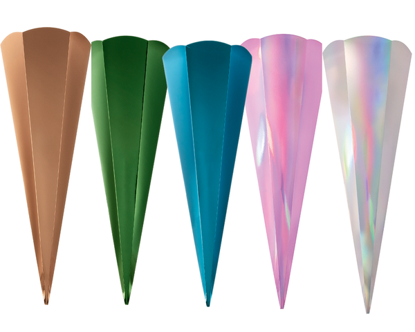 Schultüten-Rohlinge Metallic, eckig, 68 cm, 5er Set, farbig sortiert