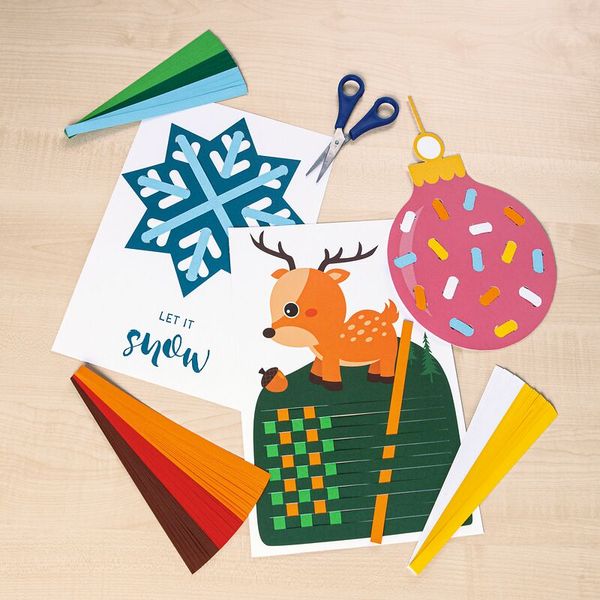 FOLIA Flecht- & Webmotive Set Weihnachten, DIN A4, 12 Blatt + 160 Flechtstreifen