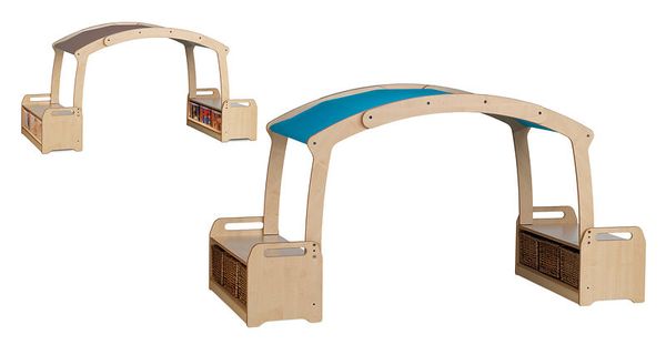 Spielhöhle mit Aufbewahrungsbänken und 6 Boxen oder Körben Spielhöhle mit Aufbewahrungsbänken und 6 Boxen oder Körben