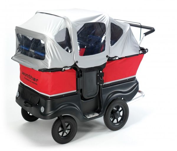 Lastenanhänger, Lastenfahrrad, Kombi-Kinderwagen, rot-schwarz, Verdeckabdeckung