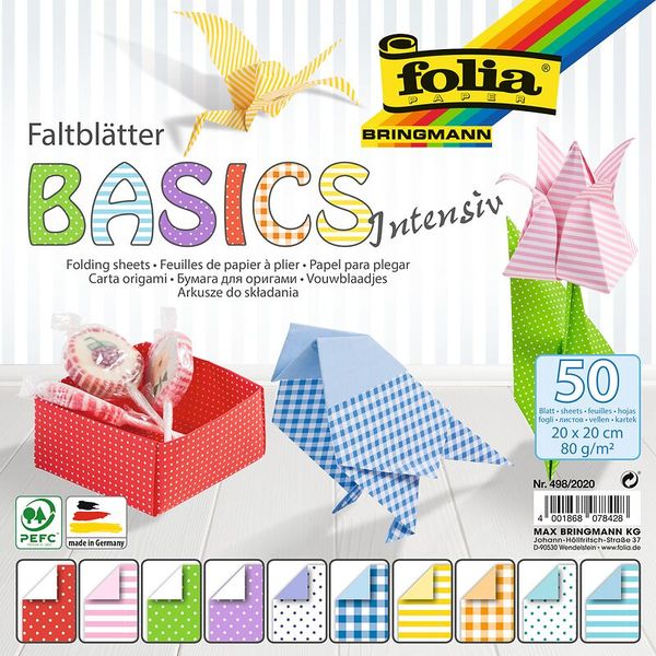 FOLIA Origamipapier BASIC INTENSIV, 20 x 20 cm, 50 Blatt