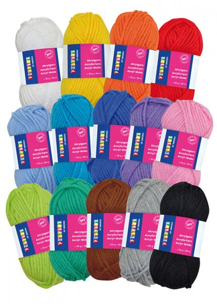 Acryl-Wolle-Set, 14 Farben, 50g/50m je Farbe Acryl-Wolle-Set, 14 Farben, 50g/50m je Farbe