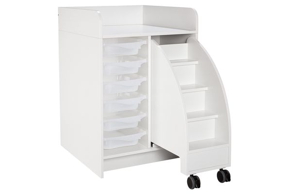 Wickelkommode mit Trittleiter und 6 Boxen, 70 cm Breite Wickelkommode mit Trittleiter und 6 Boxen, 70 cm Breite