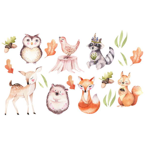 Tierillustrationen, Tiere, Waldtiere, Waldszenen, Aquarell