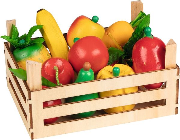 Holzkorb, Obstspielzeug, Gemüse-Set, Kleinkind-Spielzeug, Farbige Früchte