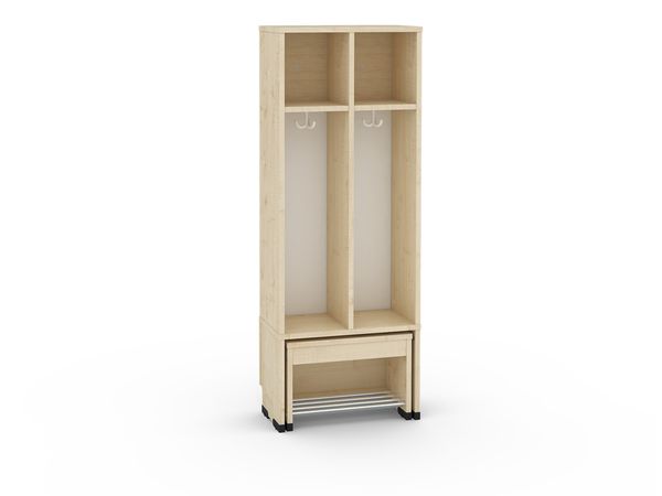 Garderobe mit beweglichem Sitz, 2 Plätze, Türfarbe und Sitzhöhe (26/31/35 cm) wählbar Garderobe mit beweglichem Sitz, 2 Plätze, Türfarbe und Sitzhöhe (26/31/35 cm) wählbar