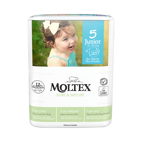 MOLTEX Pure & Nature Windeln Gr. 5 Junior, Karton mit 125 Stk. (5x25 Stk.)