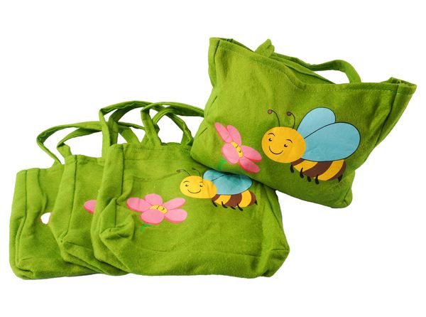 Tasche, Tasche aus Stoff, Beutel, Grün, Biene, Blumen, Tiermotiv