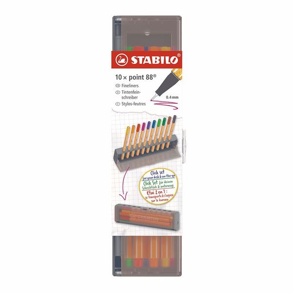 STABILO Fineliner Point88 im 10er Click-Set, zum Aufstellen, 10 Farben