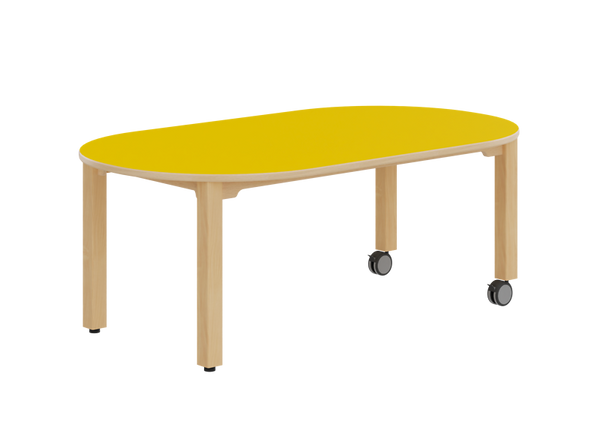Kindertisch, Tisch, Holztisch, gelb, rollbare Rollen