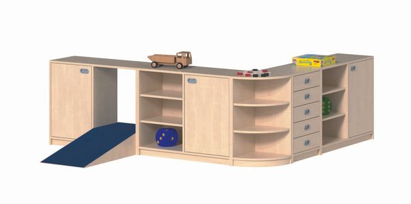 Kinderküchentisch, Küchenensemble, Holzspielzeug, Rolltor, Rollrampe