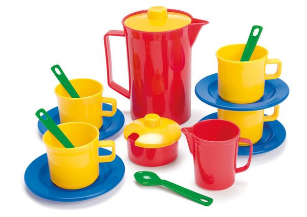 päckung, tee-zeit, kinder-geschirr, kunststoff, mehrfarbig