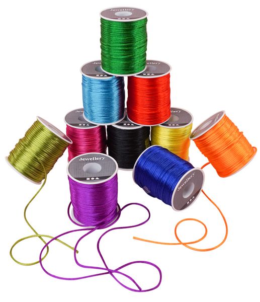Satinband-Set 2 mm, 10 kräftige glänzende Farben, 10 Rollen à 50 m