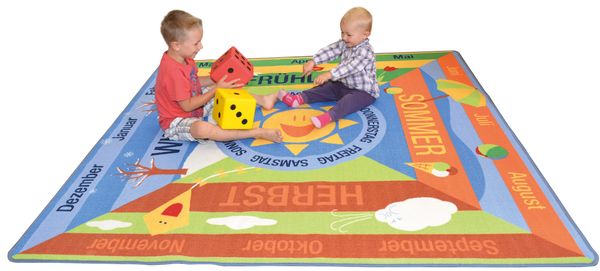 Kinderspielmatte, Spielteppich, Würfel, große Würfel, bunter Hintergrund