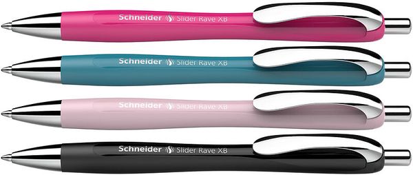 Schneider Kugelschreiber-Etui Slider Rave, 4 Stifte farbig sortiert, Mine in Blau