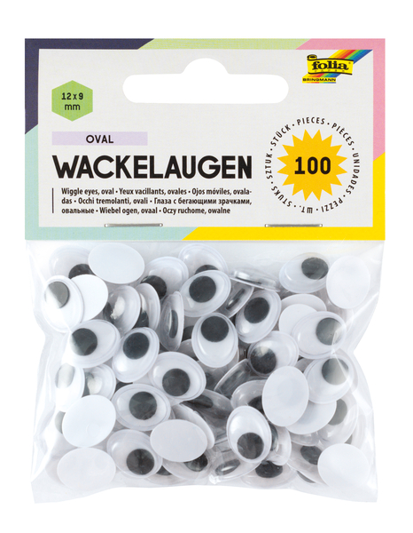 Wackelaugen oval, 12 x 9 mm, 100 Stück