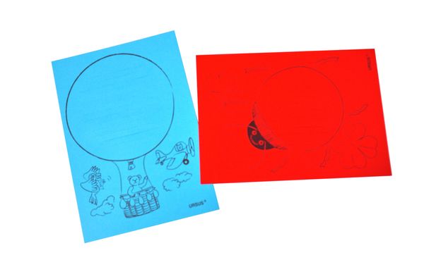 flugballon, ballonpapier, blau, rot, malvorlage