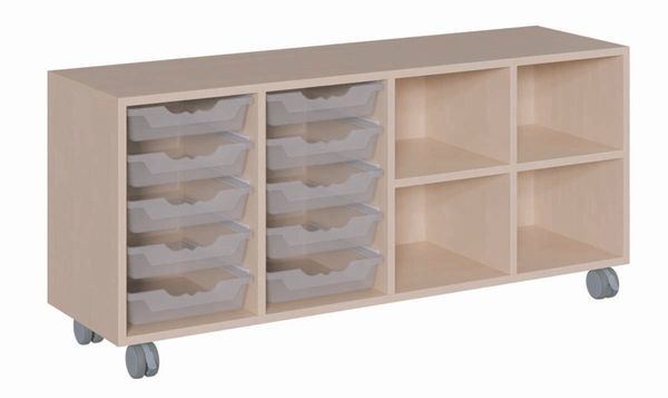 Regal fahrbar mit 10 flachen ErgoTray Boxen, rechts Regal (B/H/T: 139 x 62,5 x 40 cm) Regal fahrbar mit 10 flachen ErgoTray Boxen, rechts Regal (B/H/T: 139 x 62,5 x 40 cm)