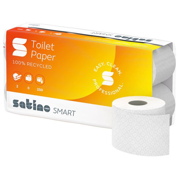 Toiletpapier, Rolle, Weißes Muster, 100% recycelt, Verpackung