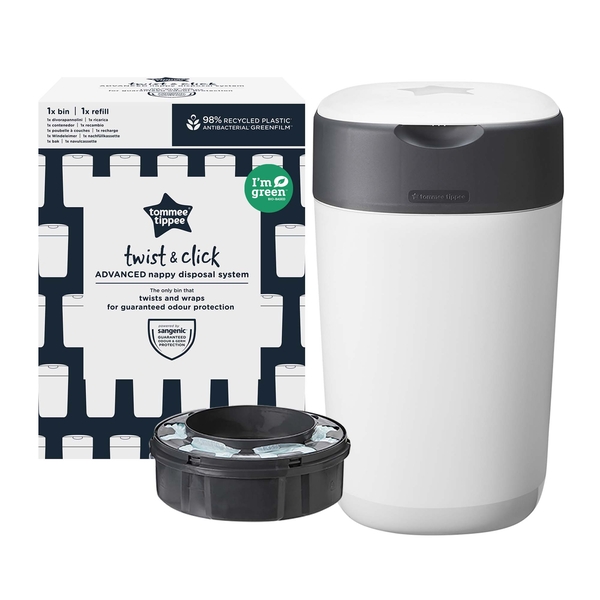 Tommee Tippee Windeleimer Twist & Click Sangenic, weiß, FFP, für ca. 28 Windeln