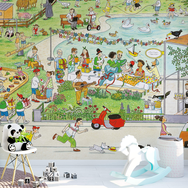 Fototapete Wimmelbild Park im Sommer, verschiedene Größen Fototapete Wimmelbild Park im Sommer, verschiedene Größen