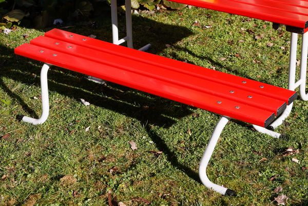 Sitzbank, Gartenbank, Rot, Metallgestell, Holzlatten