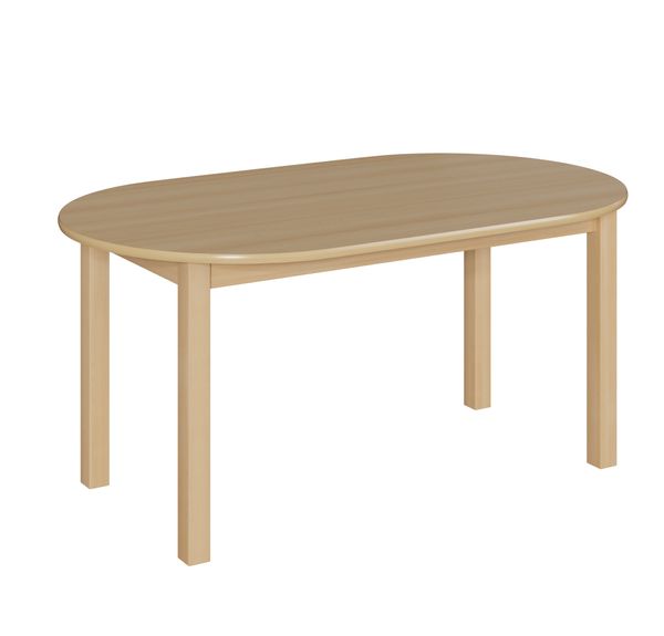 Ovaltisch, 140x80 cm, Dekor Buche, Zarge, Tischbeine aus Holz