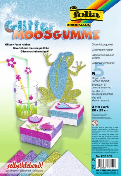FOLIA Glitter-Moosgummi ICE, 20x29 cm, selbstklebend, 5 Blatt