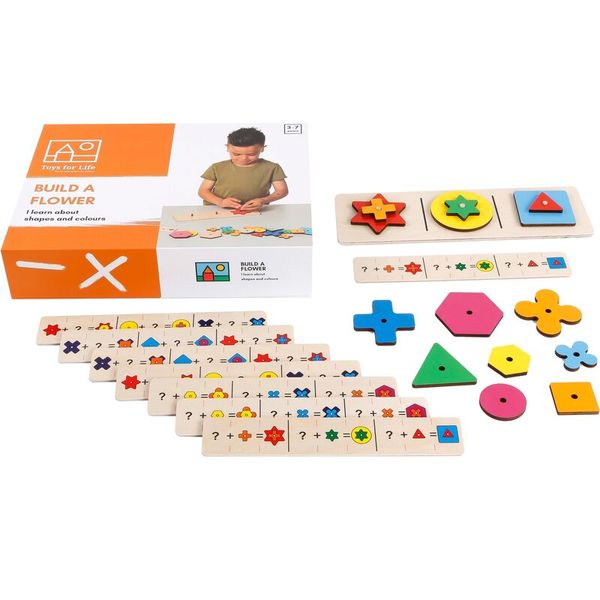 Lernspiel, Bau-Spiel, Holzbausteine, Puzzle-Steine, Farben