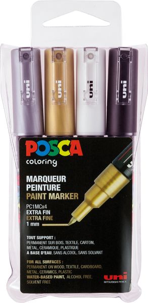POSCA Stifte 4er Etui-Metallic, extra fein, 0,7 - 1,1 mm