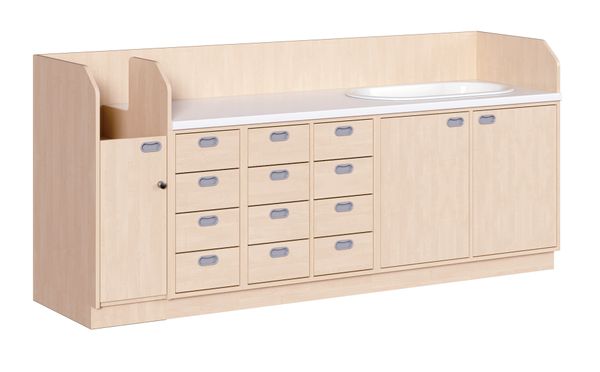 Wickelkommode Johannes mit Badewanne, Aufgang links, 12 Dekorschübe Wickelkommode Johannes mit Badewanne, Aufgang links, 12 Dekorschübe