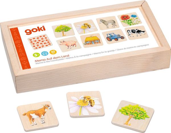 GOKI Memospiel Auf dem Land, 32 Holzkarten, ab 3 Jahre