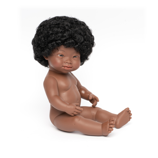 Baby doll, Krauses Haar, Braune Haut, Nackt Spielzeug, Sitzende Pose