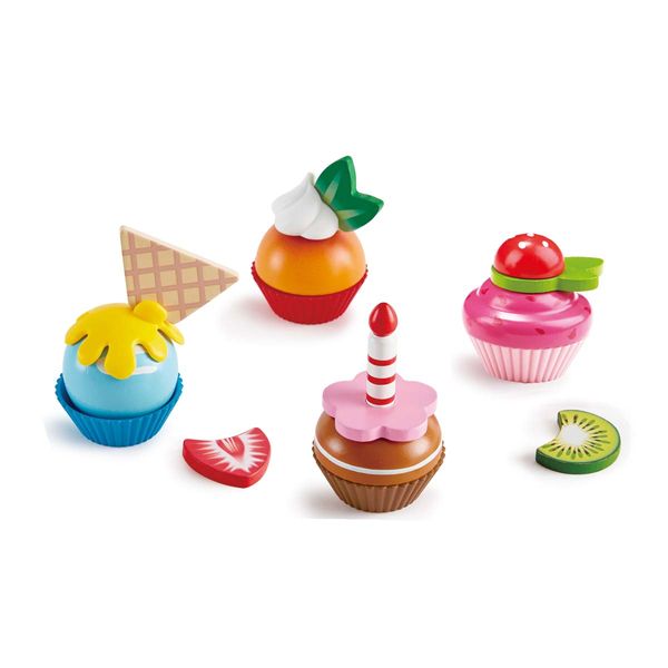 HAPE 4 Cupcakes + Toppings aus Holz, ab 3 Jahre