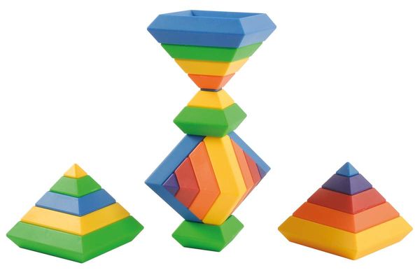 pyramid blocks, wooden stackable, colorful blocks, geometric shapes, stacking toys